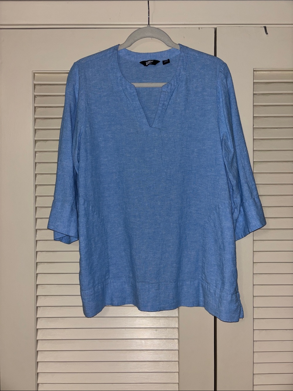 Lands' End Light Blue V-Neck Linen-Blend Tunic